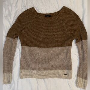 Abercrombie & Fitch Brown and Cream Colorblock Crewneck Sweater